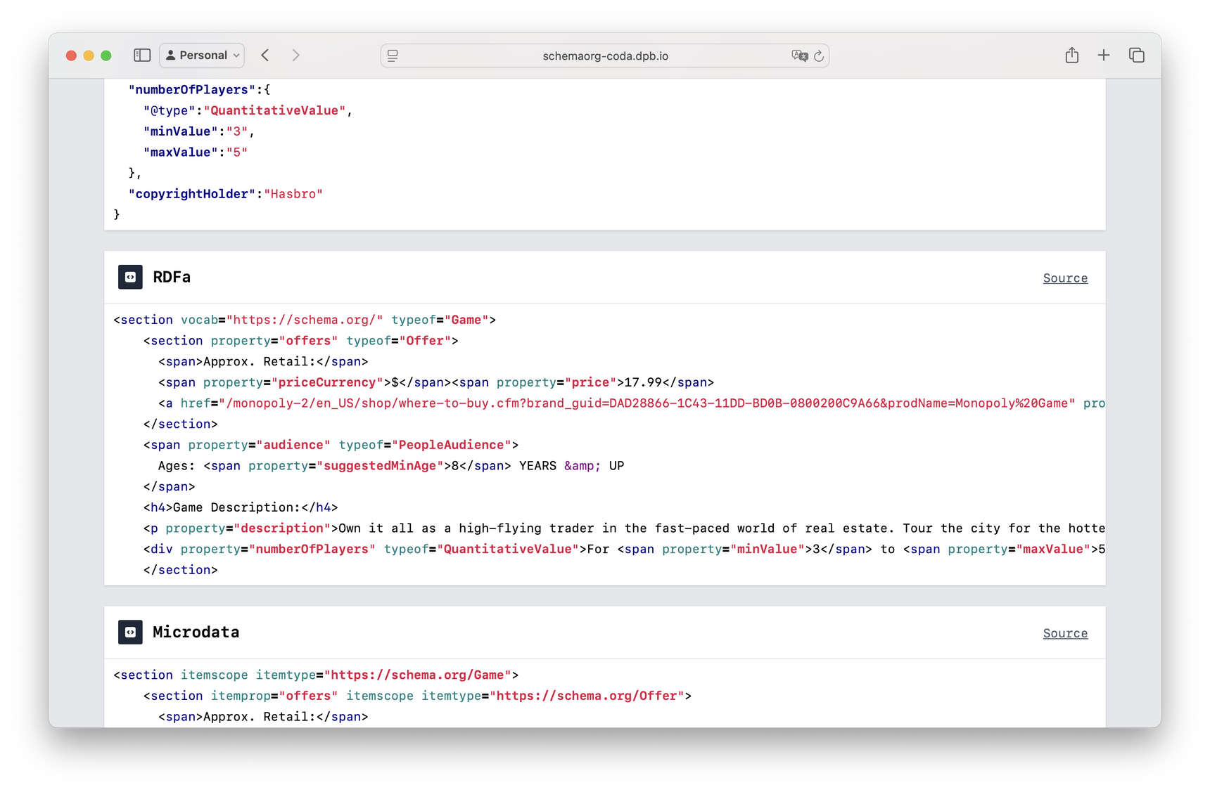 Screenshot: Schema Linked Example