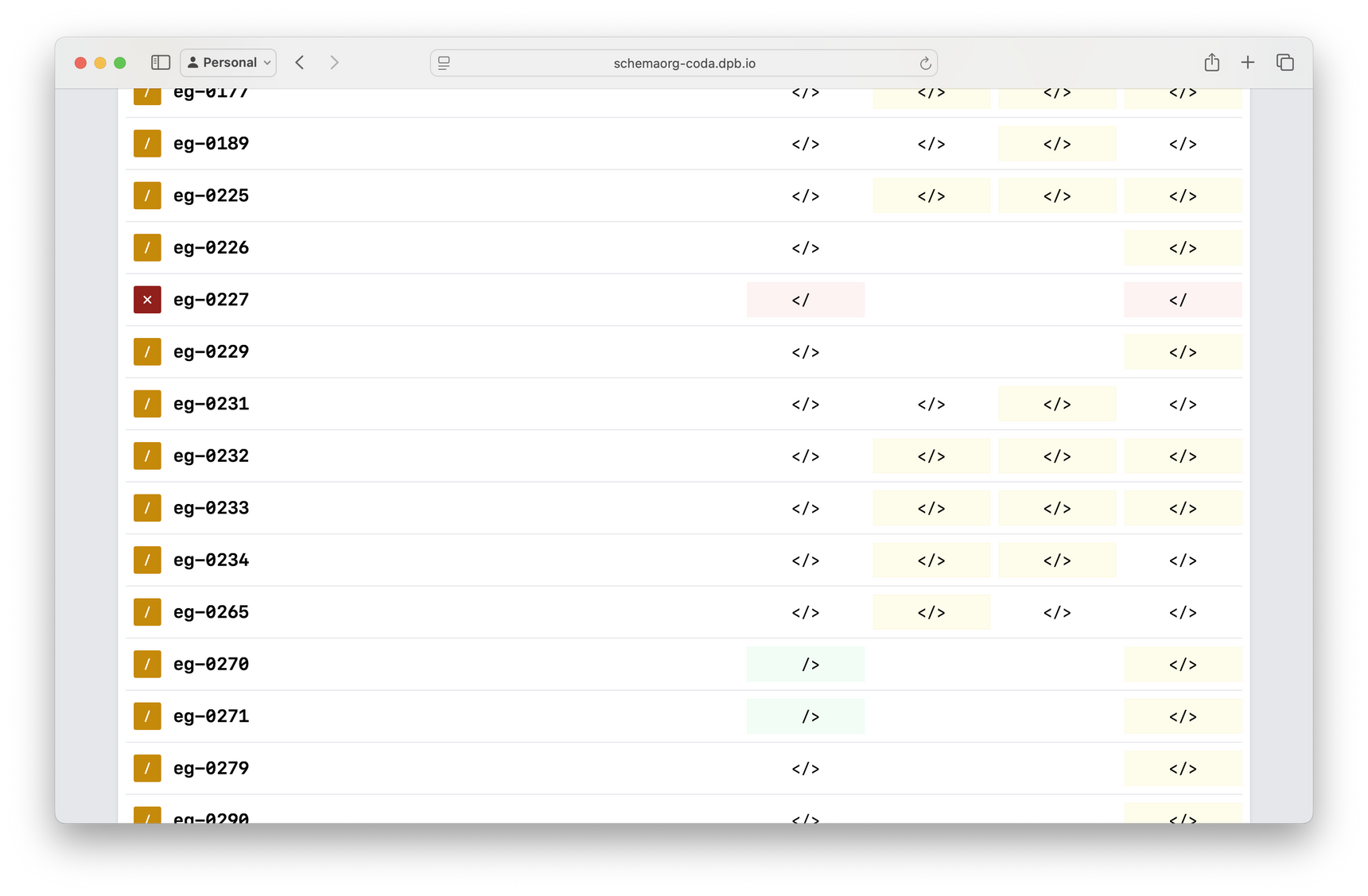 Screenshot: Schema Release Changes (Examples)