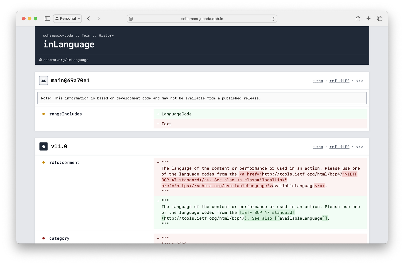 Screenshot: Schema Term History