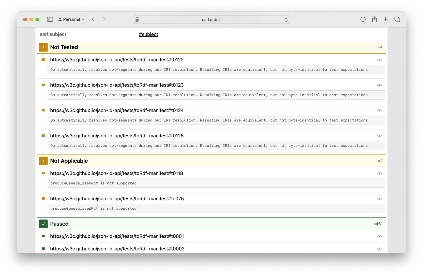 Screenshot: EARL Report, Visual Summary