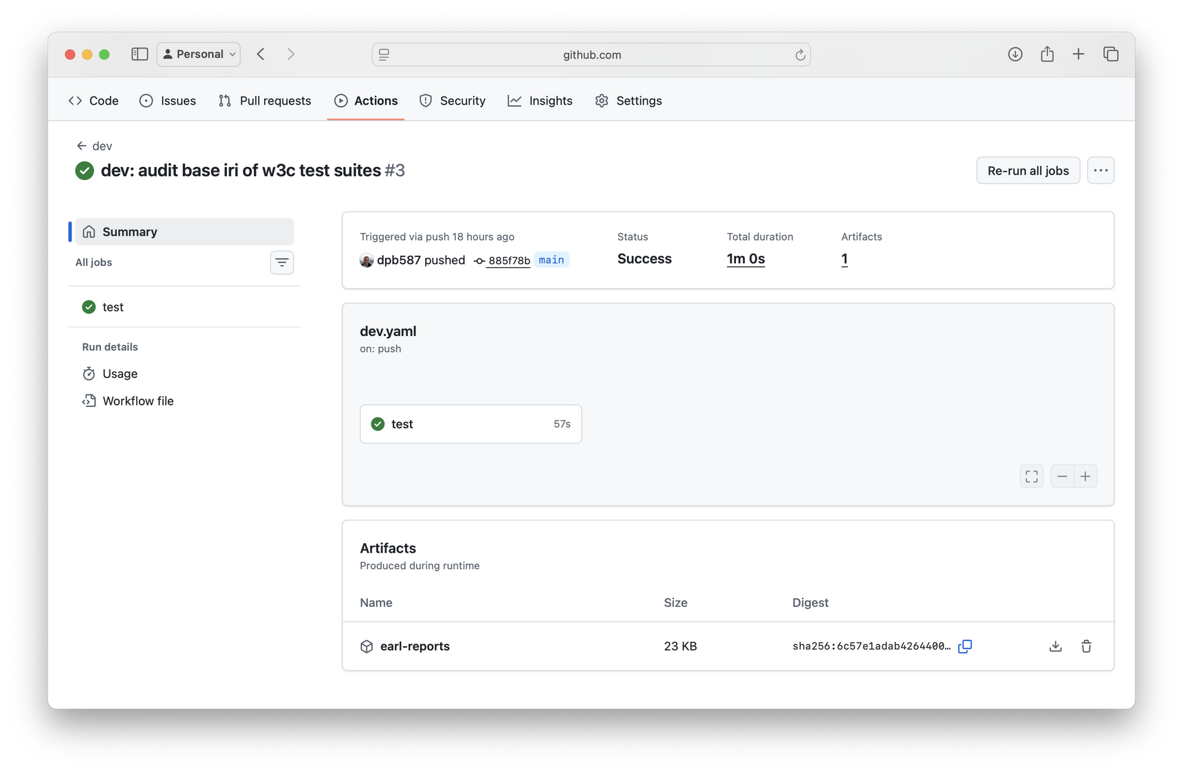 Screenshot: GitHub Actions Artifacts