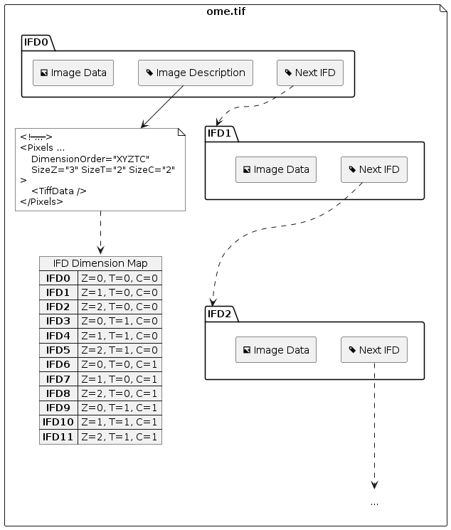Diagram of a TIFF file using OME-TIFF conventions.